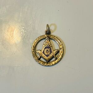 Antique Masonic Square & Compass Charm with Blue Enamel